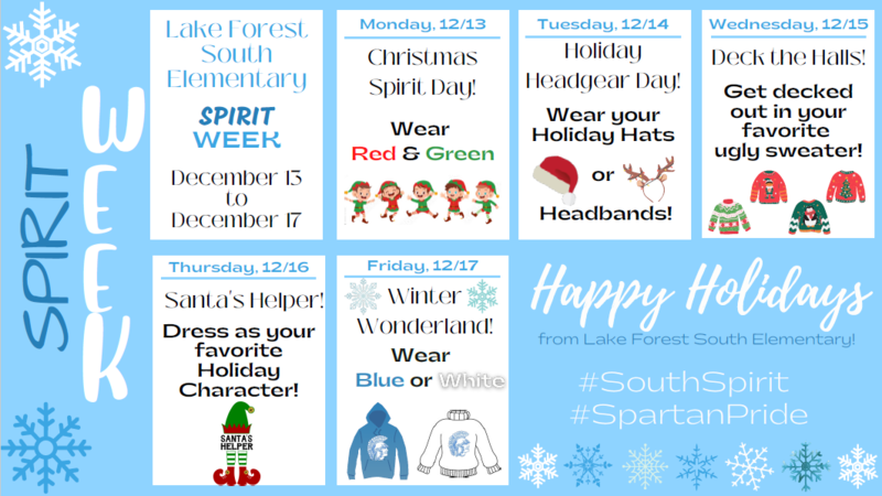 Spirit Week ~ December 13 to December 17 | South Elementary